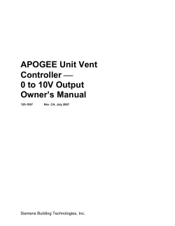 APOGEE Unit Vent Controller 0 to 10V Output Owner`s