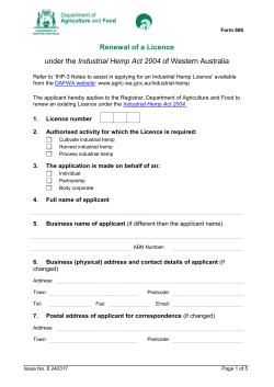 Form 606 Renewal of Industrial Hemp Licence