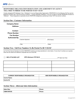 Section One : Customer Information Section Two: Toll Free Numbers