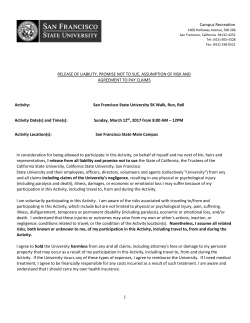 Campus Recreation RELEASE OF LIABILITY, PROMISE NOT TO