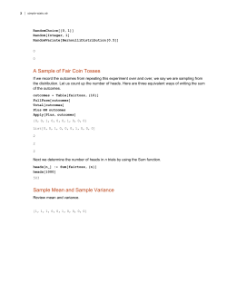 A Sample of Fair Coin Tosses Sample Mean and Sample Variance