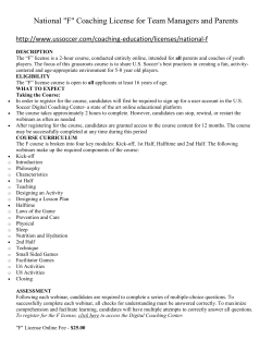 National "F" Coaching License for Team Managers and Parents