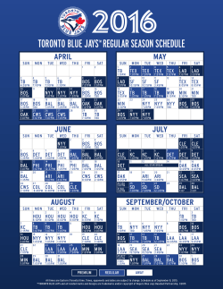 toronto blue jays&trade; regular season schedule