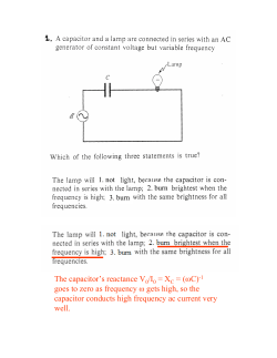 The capacitor`s reactance V /I = X = (ωC)