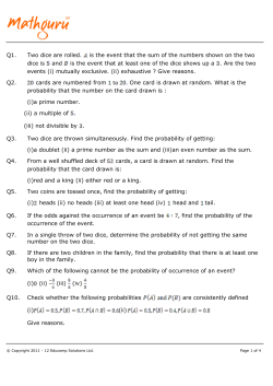 Q1. Two dice are rolled. is the event that the sum of the