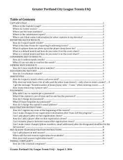Greater Portland City League Tennis FAQ Table of Contents
