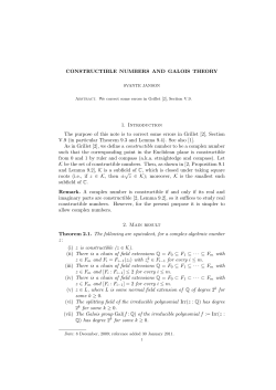 CONSTRUCTIBLE NUMBERS AND GALOIS THEORY 1