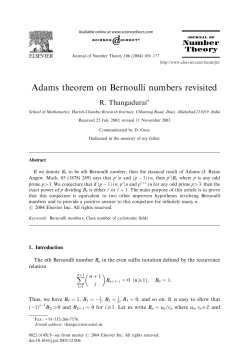 Adams theorem on Bernoulli numbers revisited - Harish