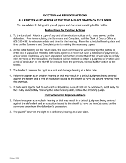 EVICTION and REPLEVIN ACTIONS ALL PARTIES MUST APPEAR