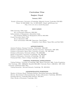 Curriculum Vitae Sanjeev Goyal - Institute for New Economic Thinking