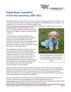 Puppy Buyer Complaints A Five Year Summary, 2007-2011