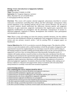 Biology 31121: Introduction to Epigenetics Syllabus Location: MR