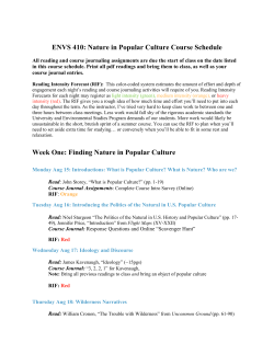 ENVS 410: Nature in Popular Culture Course Schedule