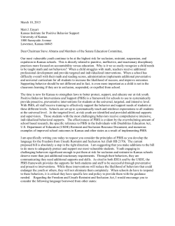 March 10, 2015 Matt J. Enyart Kansas Institute for Positive Behavior