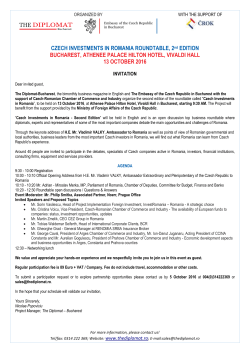 CZECH INVESTMENTS IN ROMANIA ROUNDTABLE, 2 nd EDITION