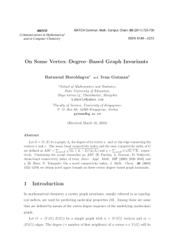 On Some Vertex&ndash;Degree&ndash;Based Graph Invariants 1 Introduction