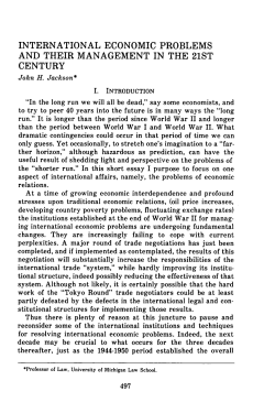 International Economic Problems and their Management int he 21st