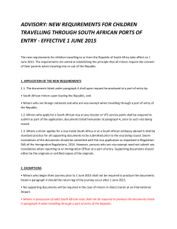 ADVISORY: NEW REQUIREMENTS FOR CHILDREN TRAVELLING