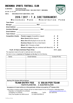 2016 / 2017 - 7 . A . Side Tournament. TEAM ENTRY FEE $ 550.00