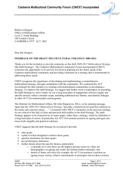 CMCF &ndash; Response &ndash; ACT Govt draft Multicultural Strategy