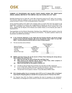 Summary of AGM Proceedings