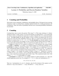 Lecture 4: Probability and Discrete Random Variables 1 Counting