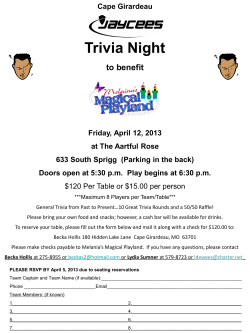 Cape Girardeau Trivia Night to benefit Friday, April 12, 2013 at The