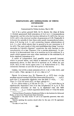 DERIVATIONS AND GENERATIONS OF FINITE EXTENSIONS Let k