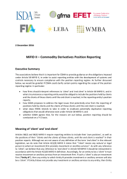 MiFID II &ndash; Commodity Derivatives Position Reporting