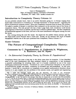 The Future of Computational Complexity Theory: Part I