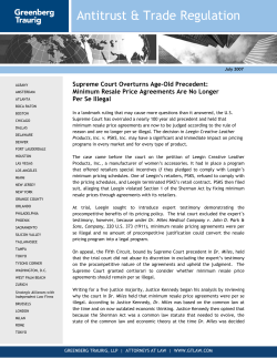 Minimum Resale Price Agreements Are No Longer Per Se Illegal