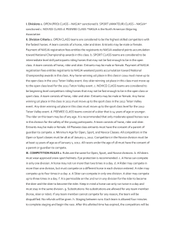 I. Divisions a. OPEN (PRO) CLASS &ndash; NASJA* sanctioned b. SPORT