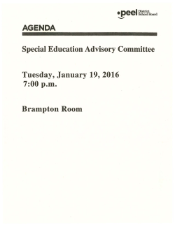 Special Education Advisory Committee Tuesday, January 19, 2016