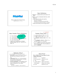 Basic Definitions Basic Number Theory Definitions Number Theory