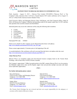 Mawson West to Hold Q2 2013 Results Conference Call