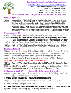 du Lac Assisted Living Calendar of Activities April 24