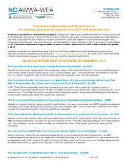 2017 Overview of Scholarships. - NC AWWA-WEA