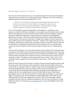 Morphology and words: A memoir