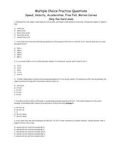Multiple Choice Practice Questions Speed, Velocity, Acceleration