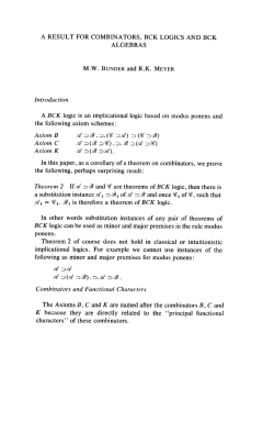 A RESULT FOR COMBINATORS, BCK LOGICS AND BCK