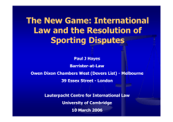 The New Game: International Law and the Resolution of Sporting