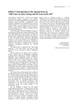 Editors`s Introduction to the Special Issue on &ldquo;100 Years of Alan