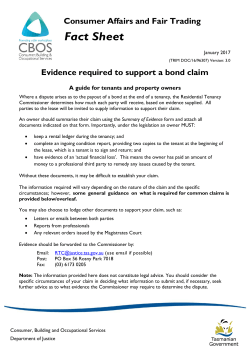 Fact Sheet - Evidence to support bond claim