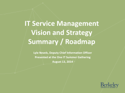 IT Service Management Vision and Strategy Summary / Roadmap