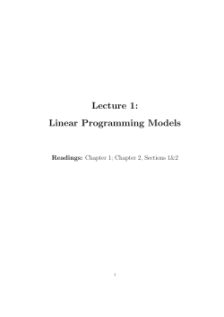 Lecture 1: Linear Programming Models