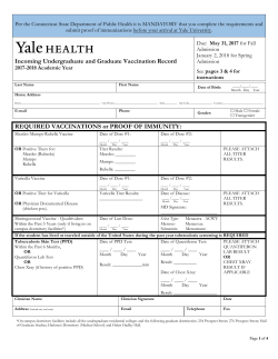Incoming Undergraduate and Graduate Vaccination