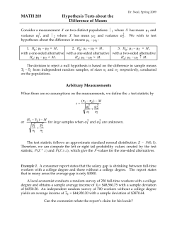 MATH 203 Hypothesis Tests about the Difference of Means Arbitrary
