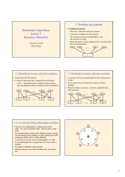 Distributed Algorithms lecture 3 Resource Allocation 1. Problem