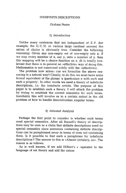 INDEFINITE DESCRIPTIONS Graham PRIEST 1) Introduction Unlike