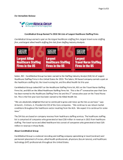 CoreMedical Group Named To 2016 SIA Lists of Largest Healthcare